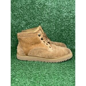 UGG Bethany Tan Suede Lace Up Boots Womens Size 8 Faux Fur Lined Mid Top 1012532